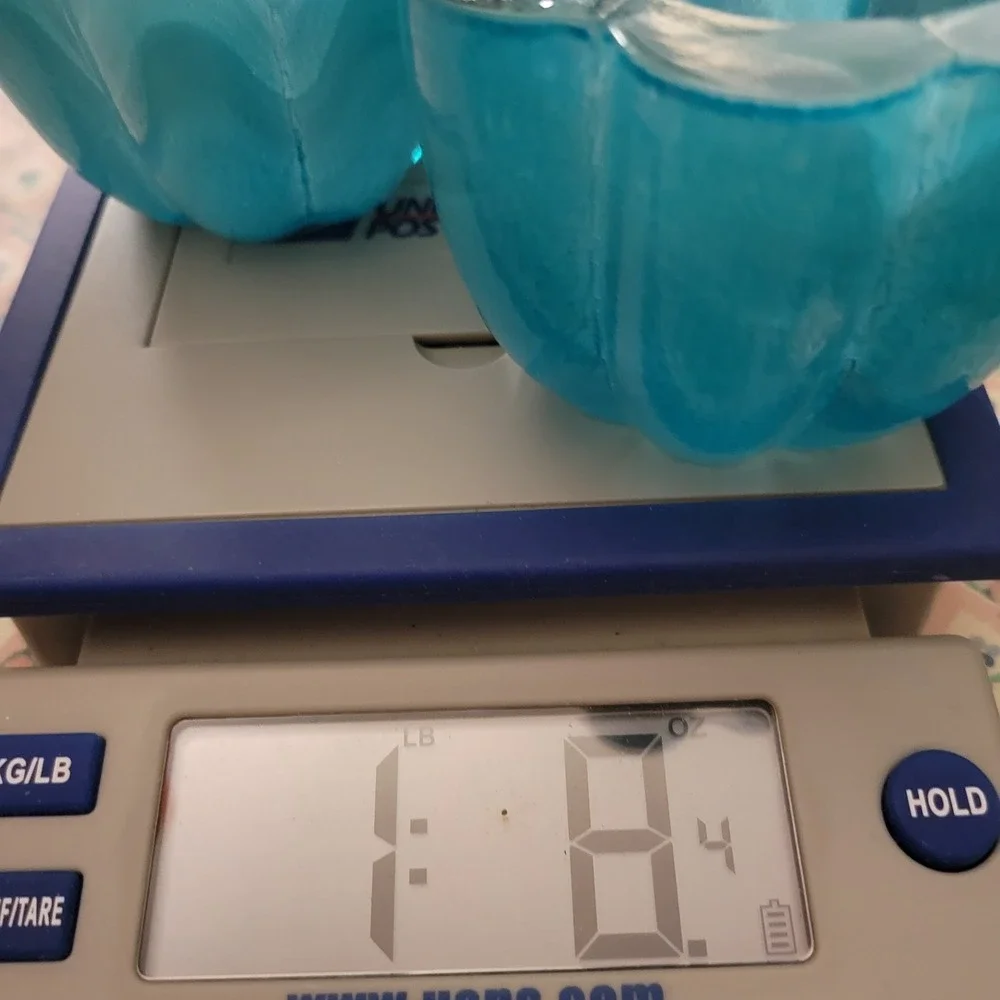 Teal Glass Votive Holders Flower Shape Swirl GlassDecorative Bowl Coastal MCM‎